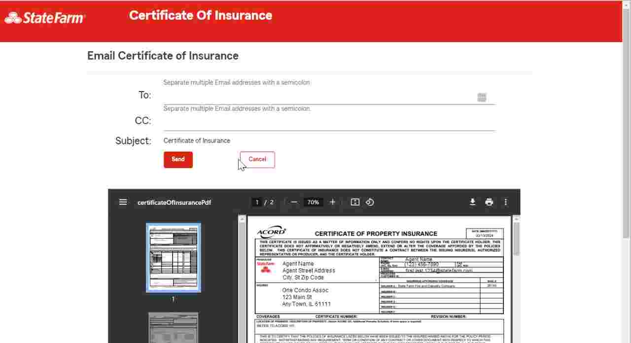 Email Certificate of Insurance